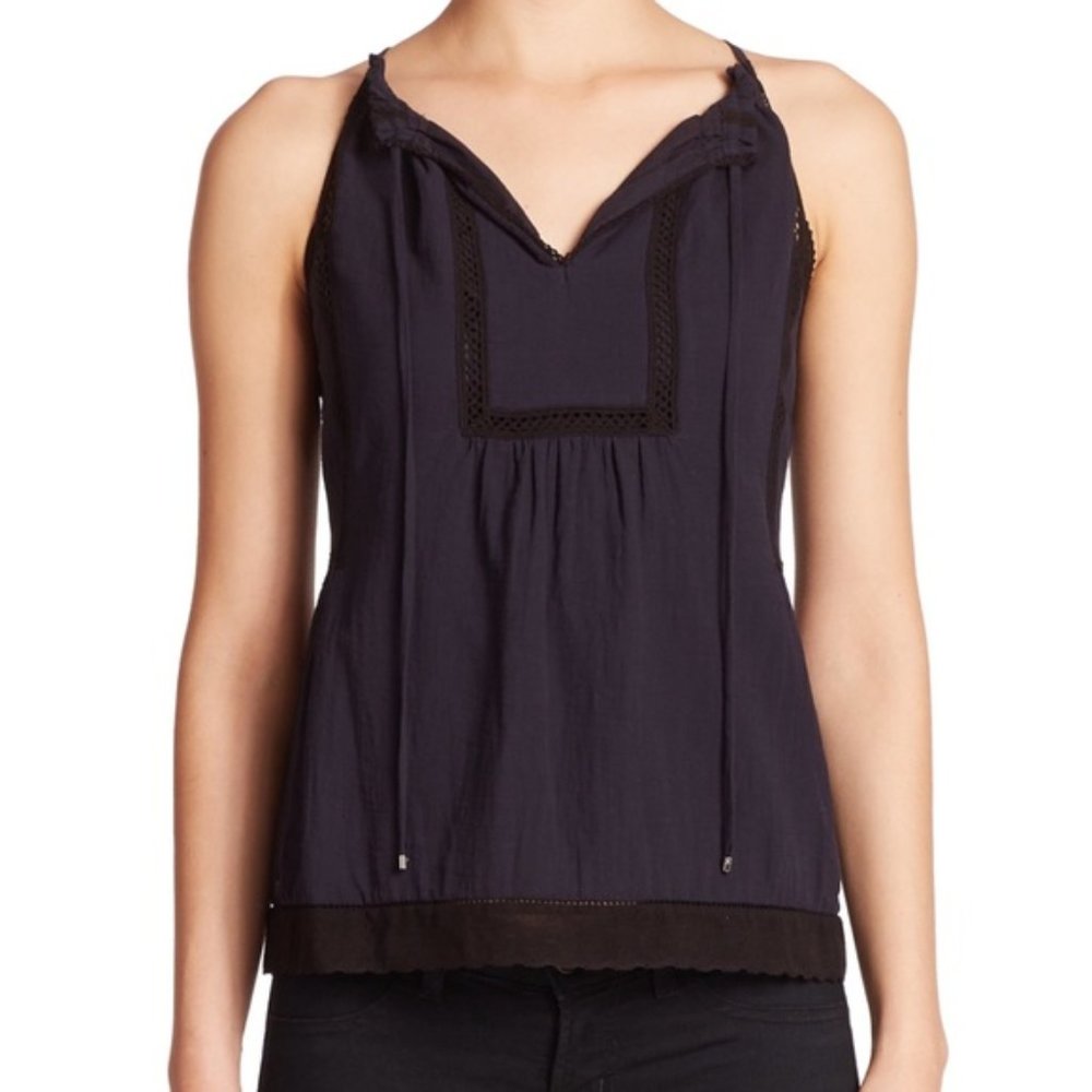 Rebecca Taylor Lace Trim Cotton Tank Top Navy Sz 2